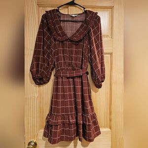 LC Lauren Conrad Plaid Ruffle Dress Juniors Medium Rust Cottagecore Boho
